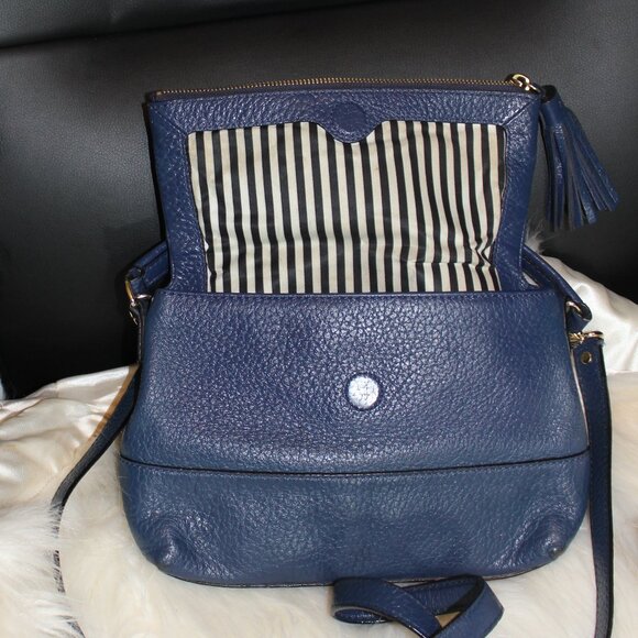 Kate Spade Blue Pebbled Leather Polly Large Convertible Crossbody Handbag Purse - Picture 6 of 9